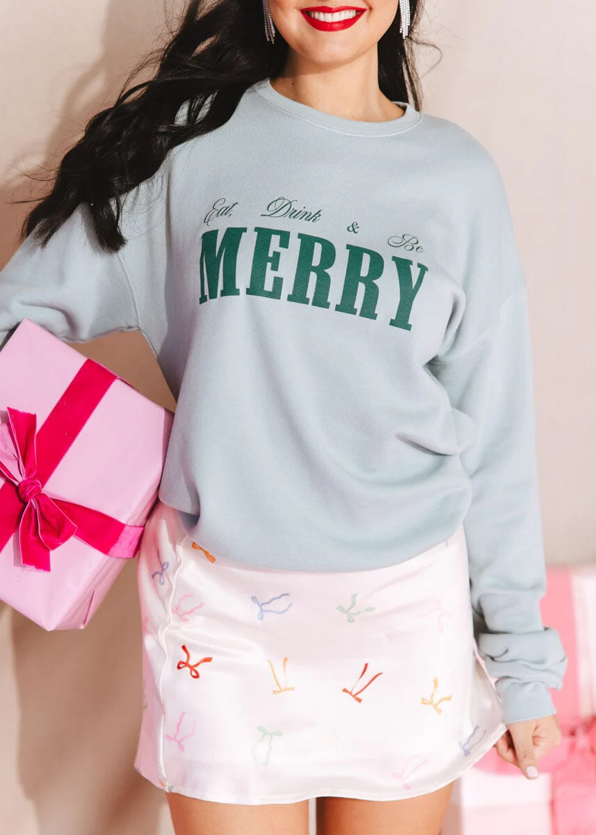 Eat, Drink & Be Merry Crewneck Sweatshirt - Dusty Blue - Image 3