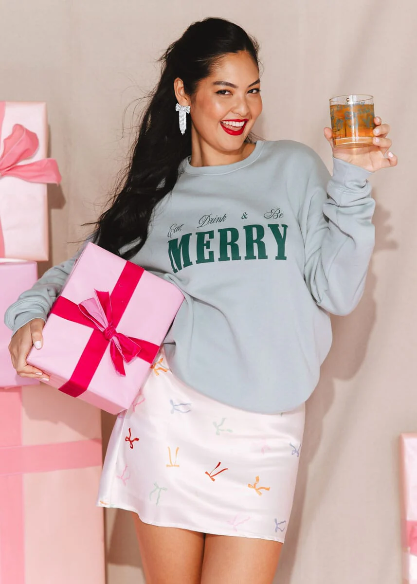 Eat, Drink & Be Merry Crewneck Sweatshirt - Dusty Blue - Image 5