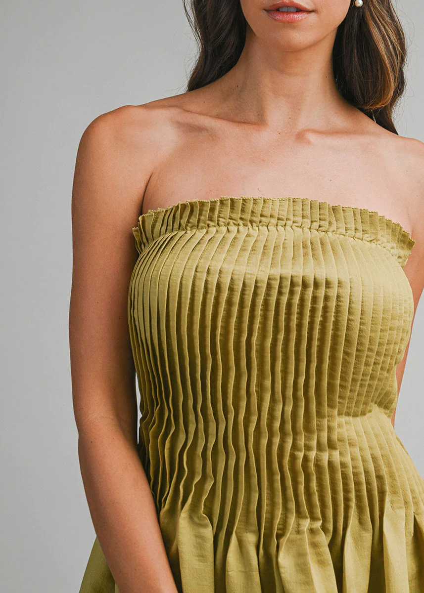 Emerald Pleated Tube Midi Dress - Dark Kiwi - Image 5