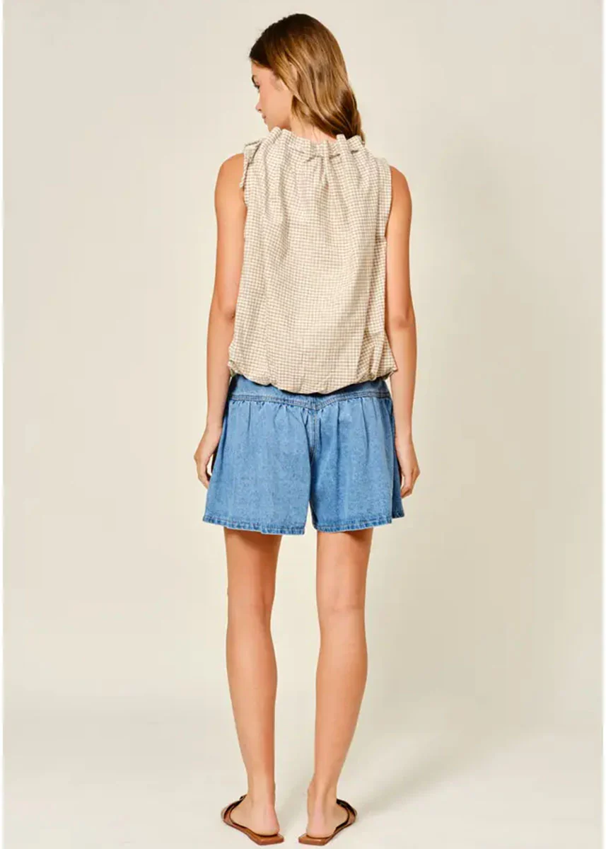 Evangeline Checkered Bubble Top - Brown - Image 3
