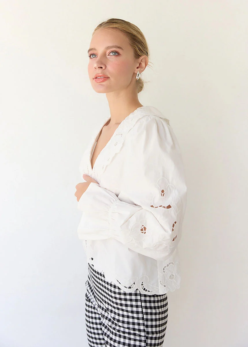 Femme Embroidery Ruffle Top - White - Image 2