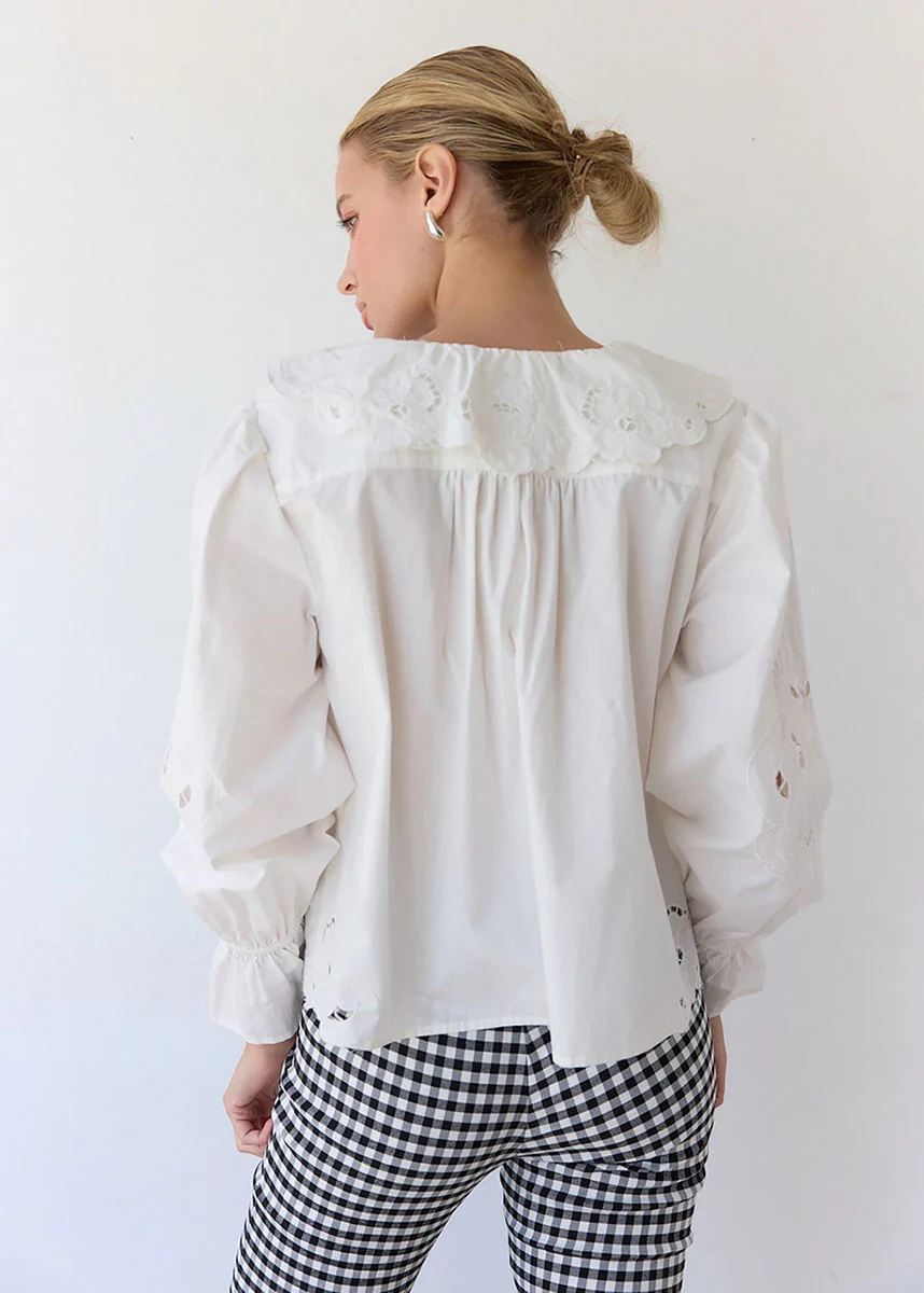 Femme Embroidery Ruffle Top - White - Image 3