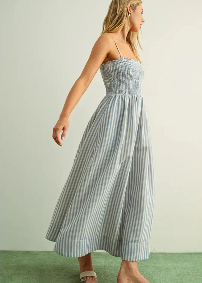 Francesca Striped Smock Maxi Dress - Blue - Image 2