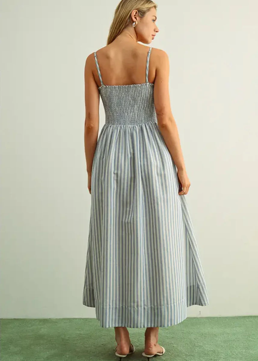 Francesca Striped Smock Maxi Dress - Blue - Image 3