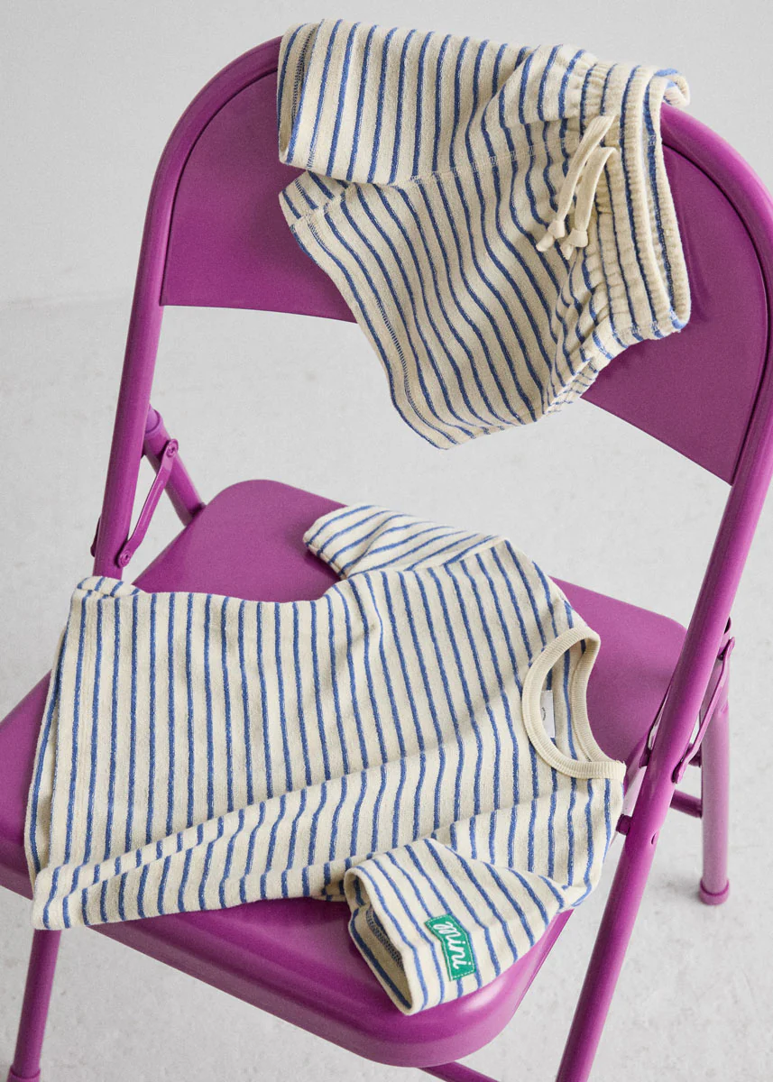 French Terry Striped Oversized Set - Ivory & Blue - Image 2