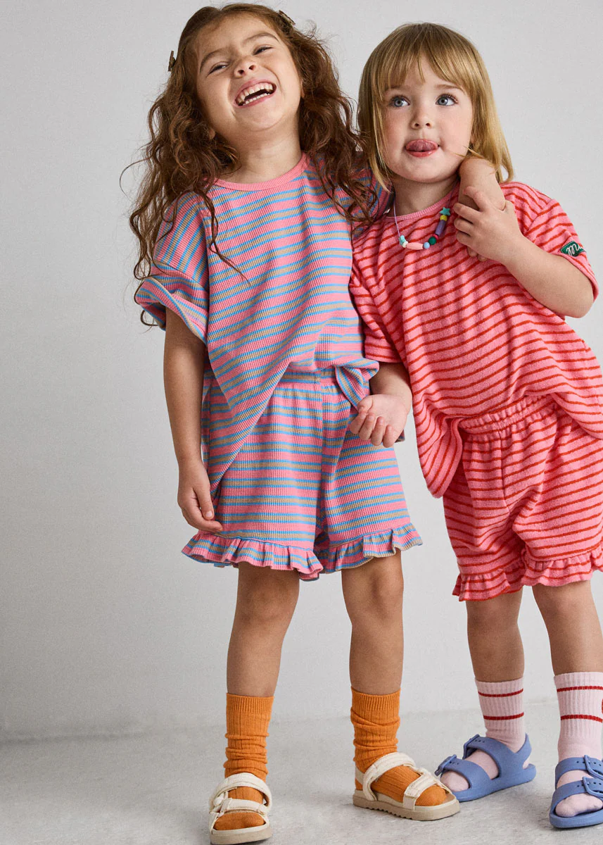 French Terry Striped Oversized Set - Pink & Red - Image 5