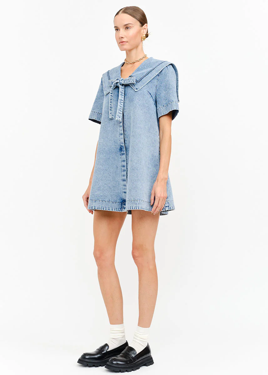 Freya Denim Mini Dress - Light Wash - Image 2