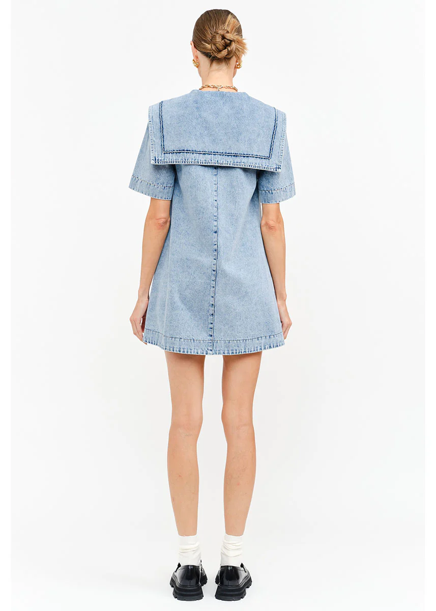 Freya Denim Mini Dress - Light Wash - Image 4