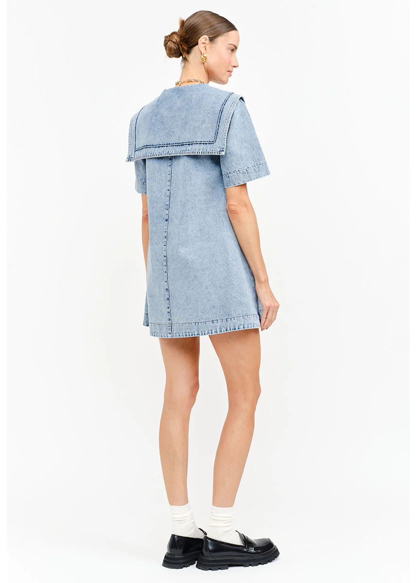 Freya Denim Mini Dress - Light Wash - Image 5