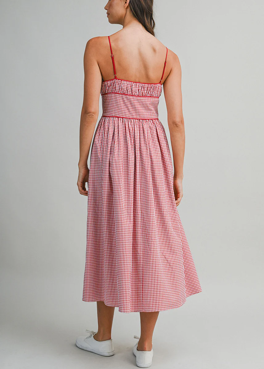 Gabrielle Gingham Ruched Midi Dress - Red - Image 4