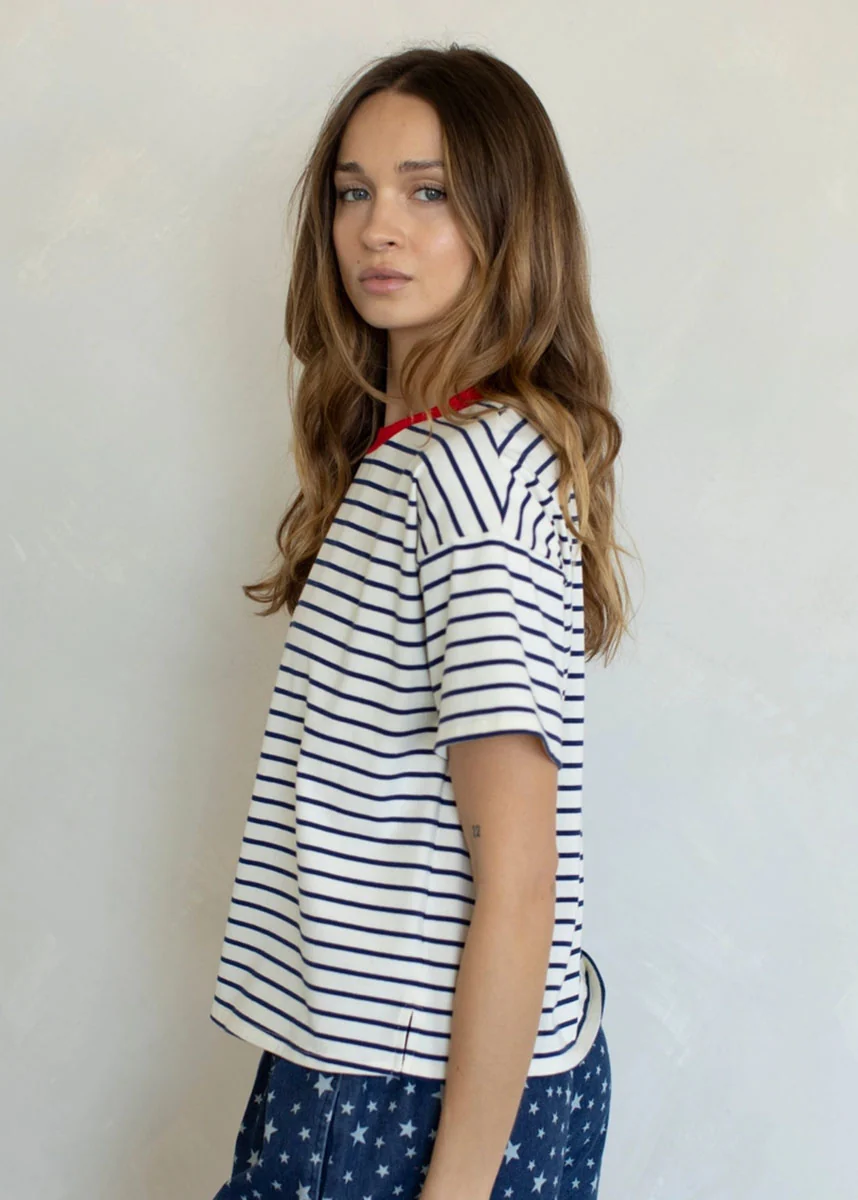 Georgia Striped Boxy Tee - Midnight - Image 2