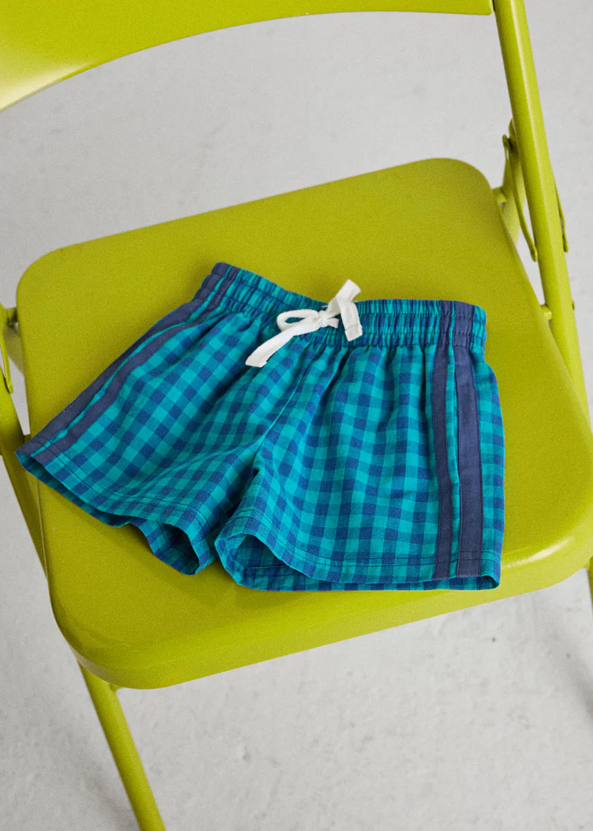 Gingham Drawstring Short - Blue & Teal - Image 4