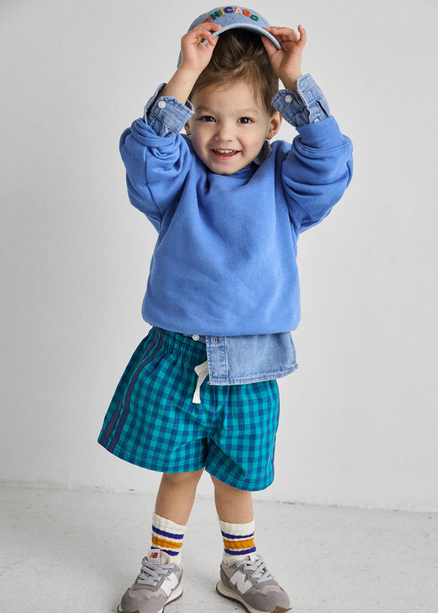 Gingham Drawstring Short - Blue & Teal - Image 5
