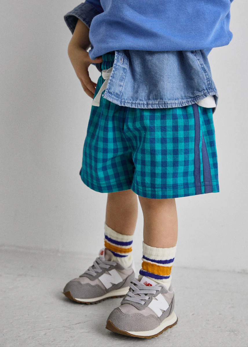 Gingham Drawstring Short - Blue & Teal - Image 6