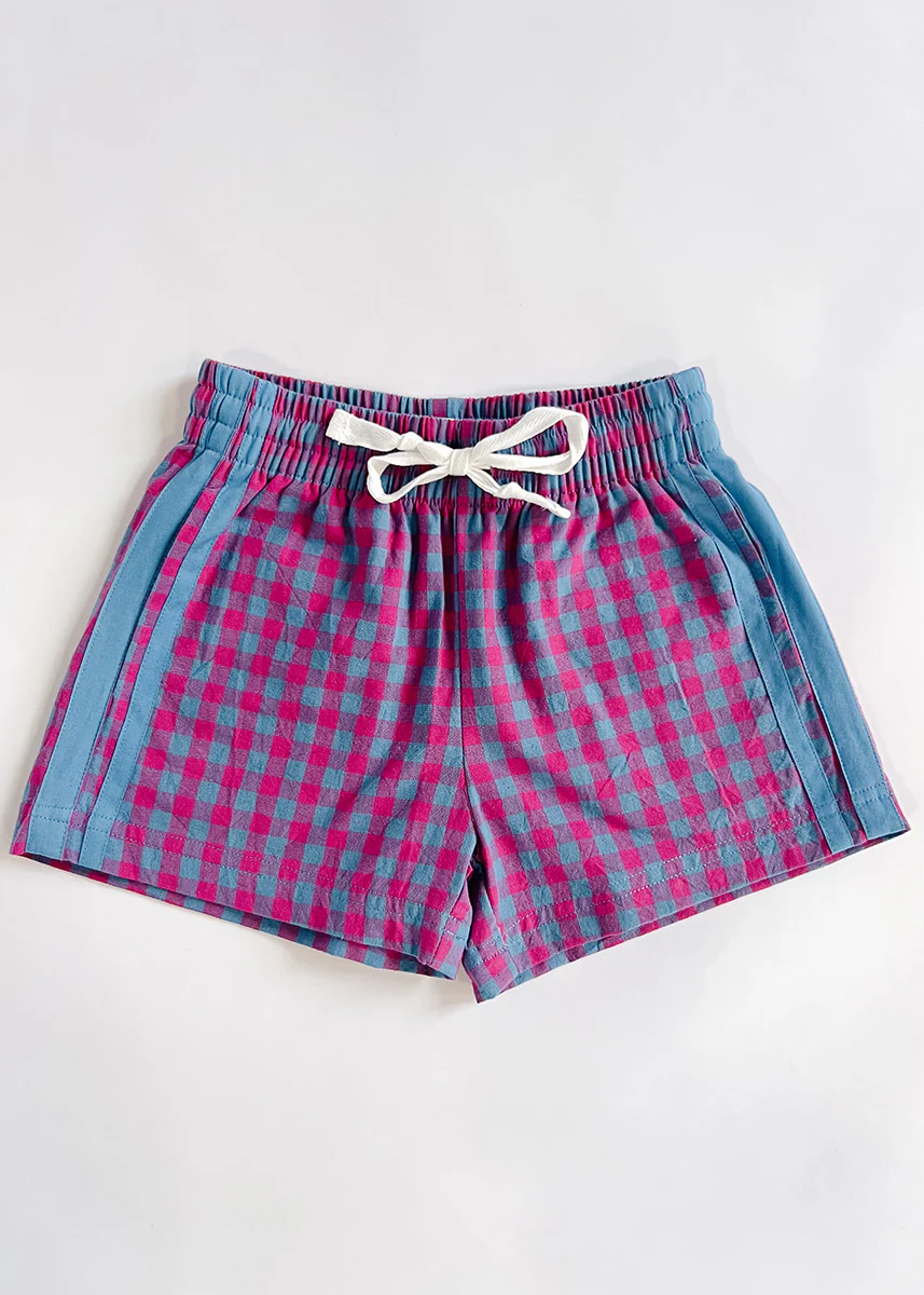 Gingham Drawstring Short - Pink & Teal - Image 2