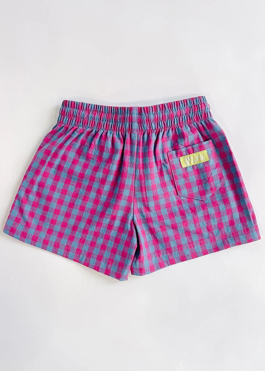 Gingham Drawstring Short - Pink & Teal - Image 3
