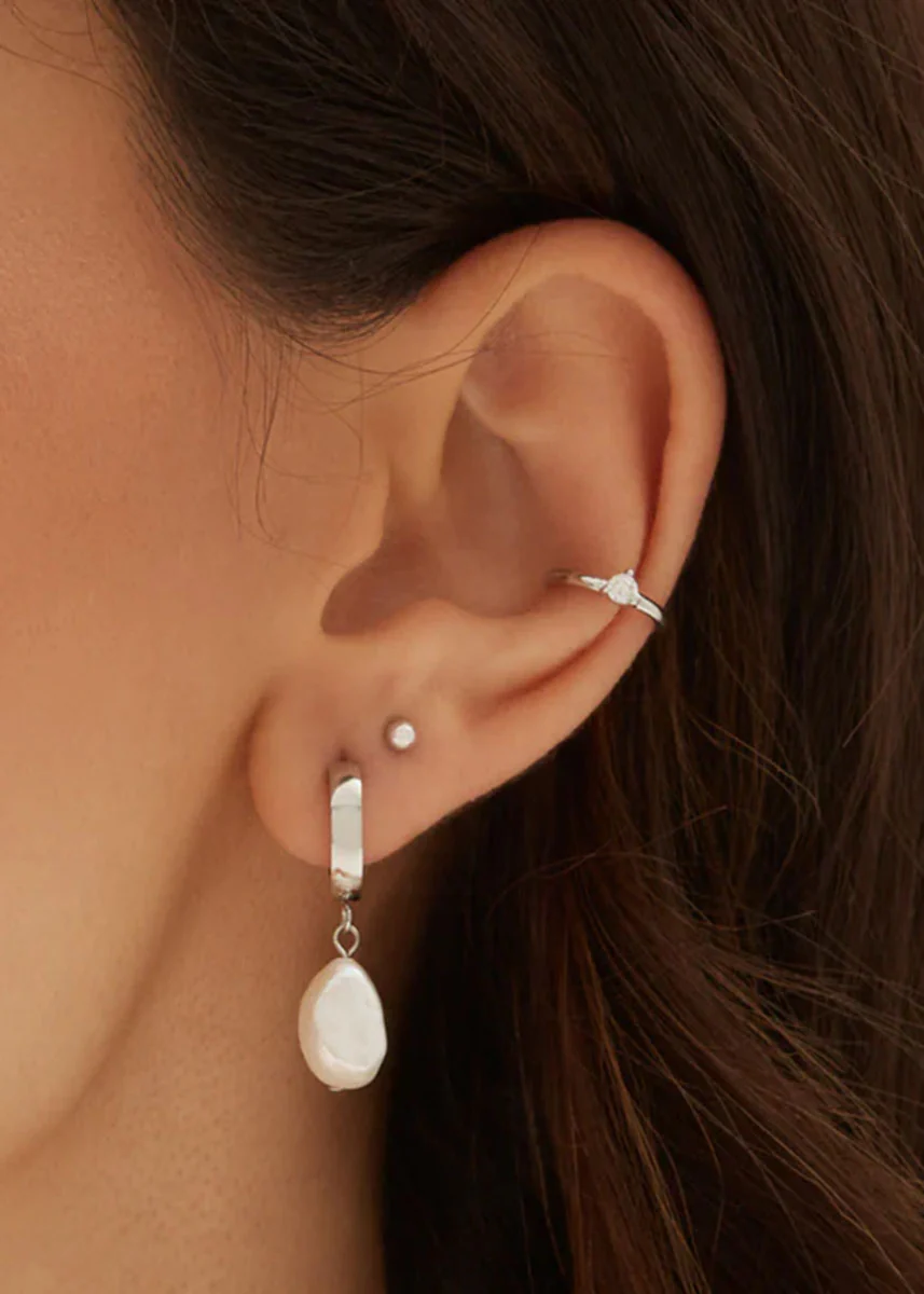 Grace Pearl Hoops - Silver - Image 2