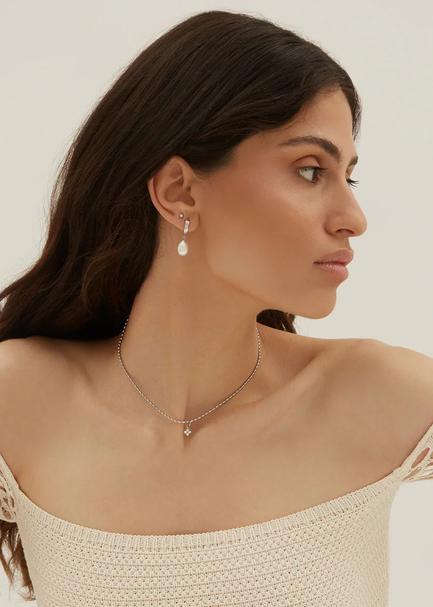 Grace Pearl Hoops - Silver - Image 3