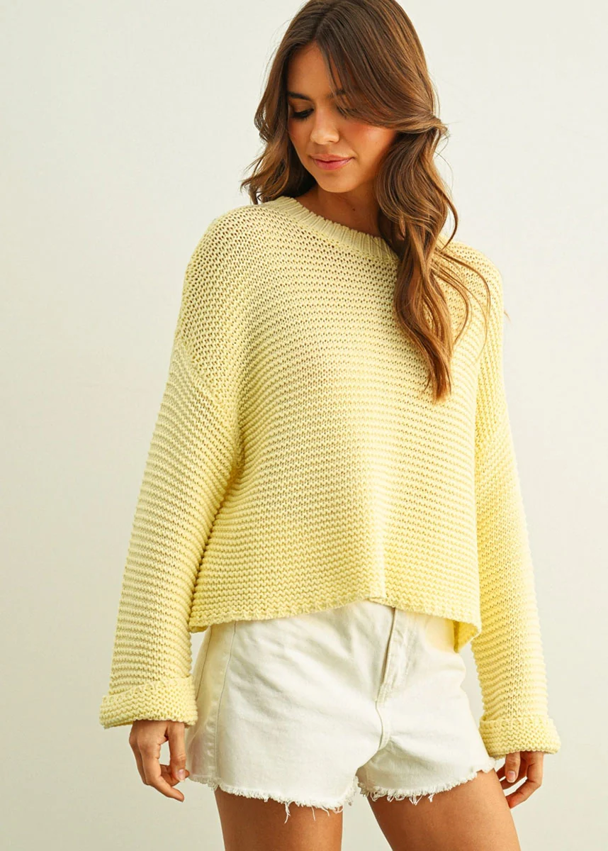 Hattie Round Neck Sweater - Pastel Yellow - Image 2