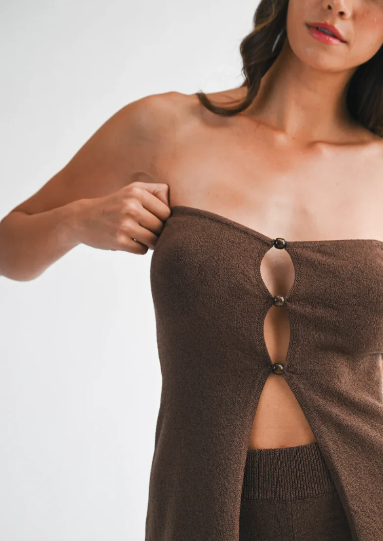 Hazel Beaded Tube Top & Pants Set - Chocolate Brown - Image 2