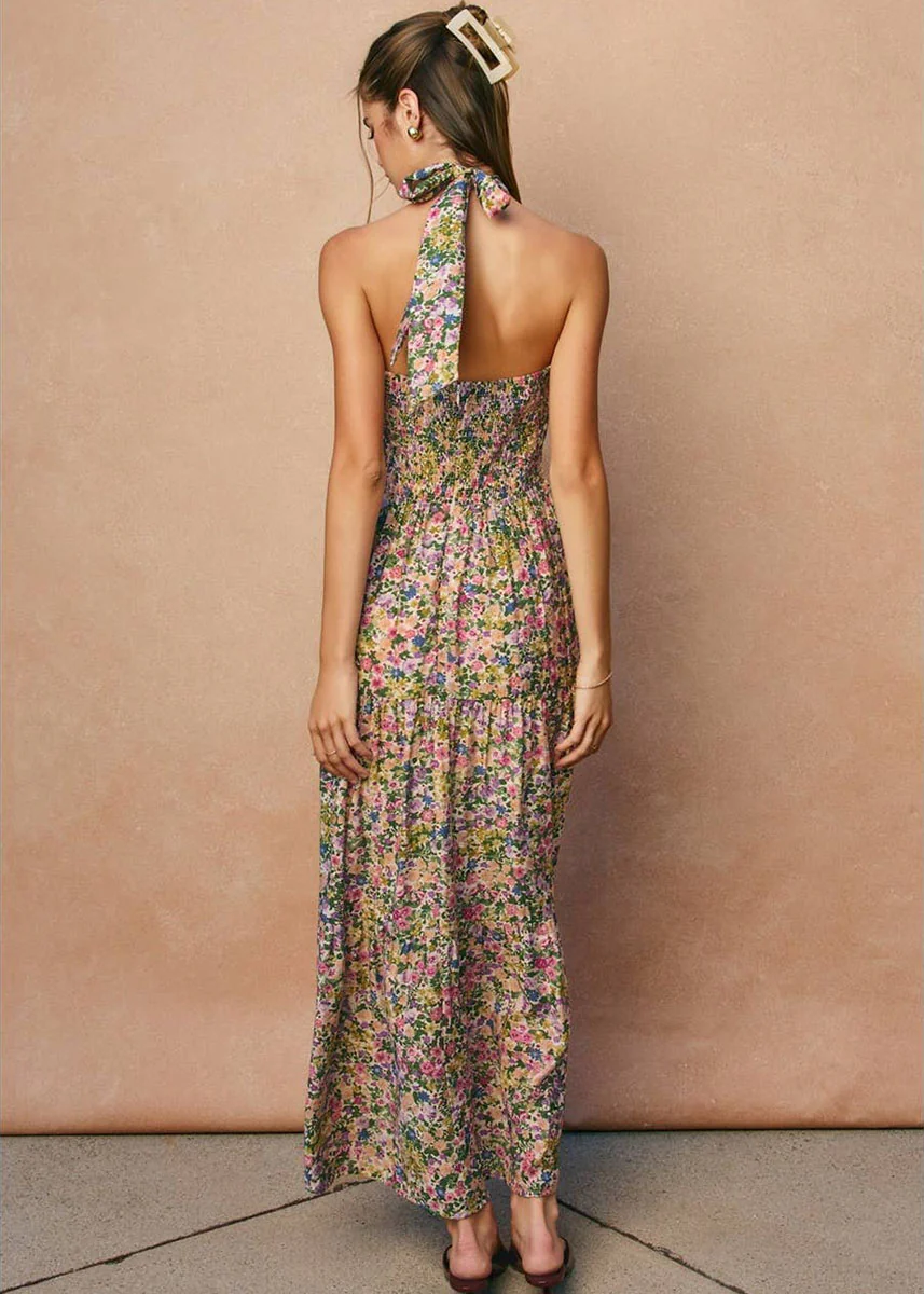Jessa Halter Tiered Dress - Pink Floral - Image 3
