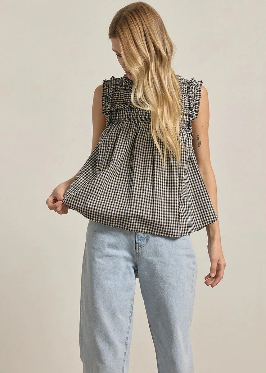 Jessie Gingham Ruffle Top - Black - Image 2