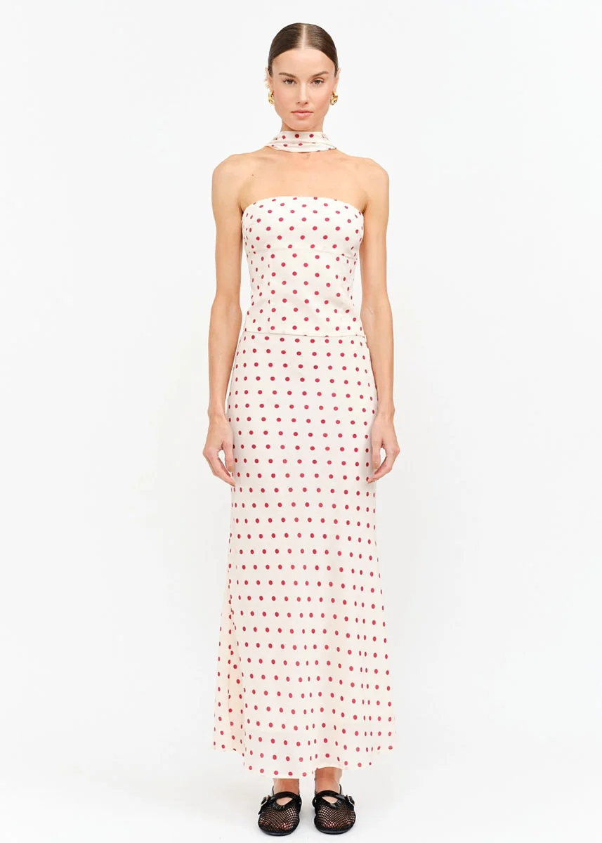 Kalila Polka Dot Maxi Skirt - Cream - Image 6