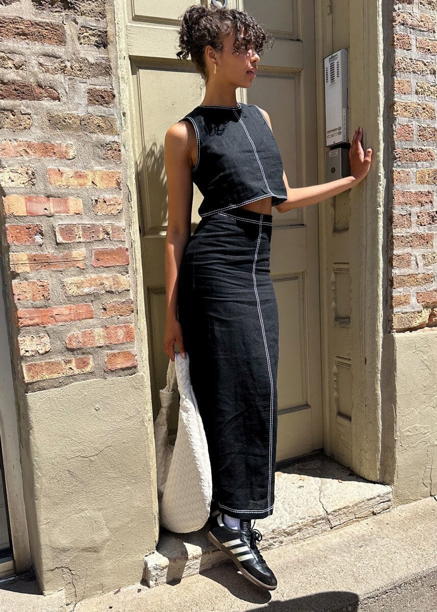 Kenzy Linen Maxi Skirt - Black - Image 5