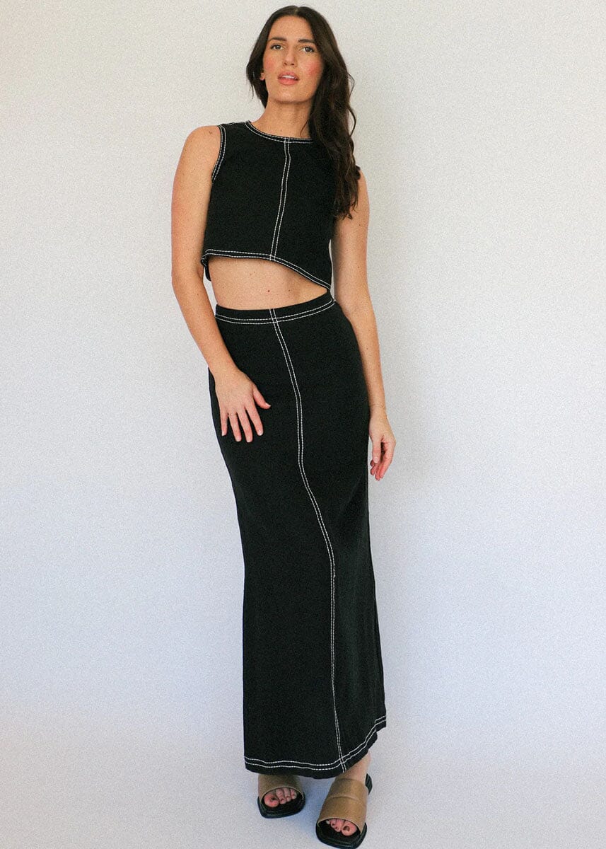 Kenzy Linen Maxi Skirt - Black - Image 7