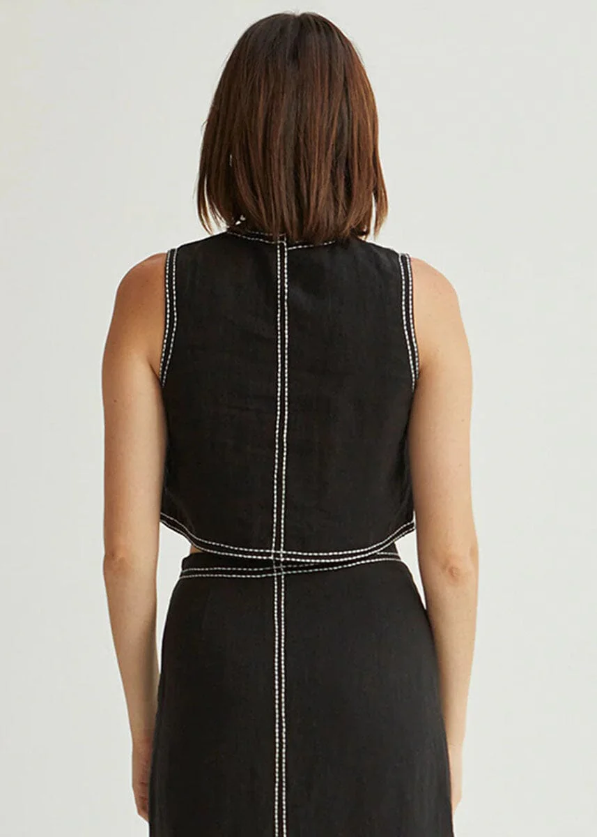 Kiara Embroidered Stitch Crop Top - Black - Image 3