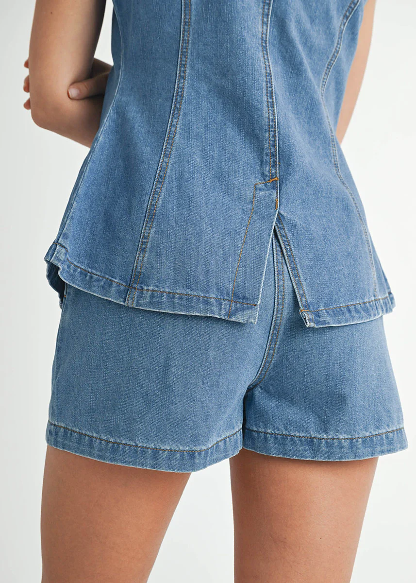 Kyle Denim Vest & Short Set - Medium Denim - Image 5