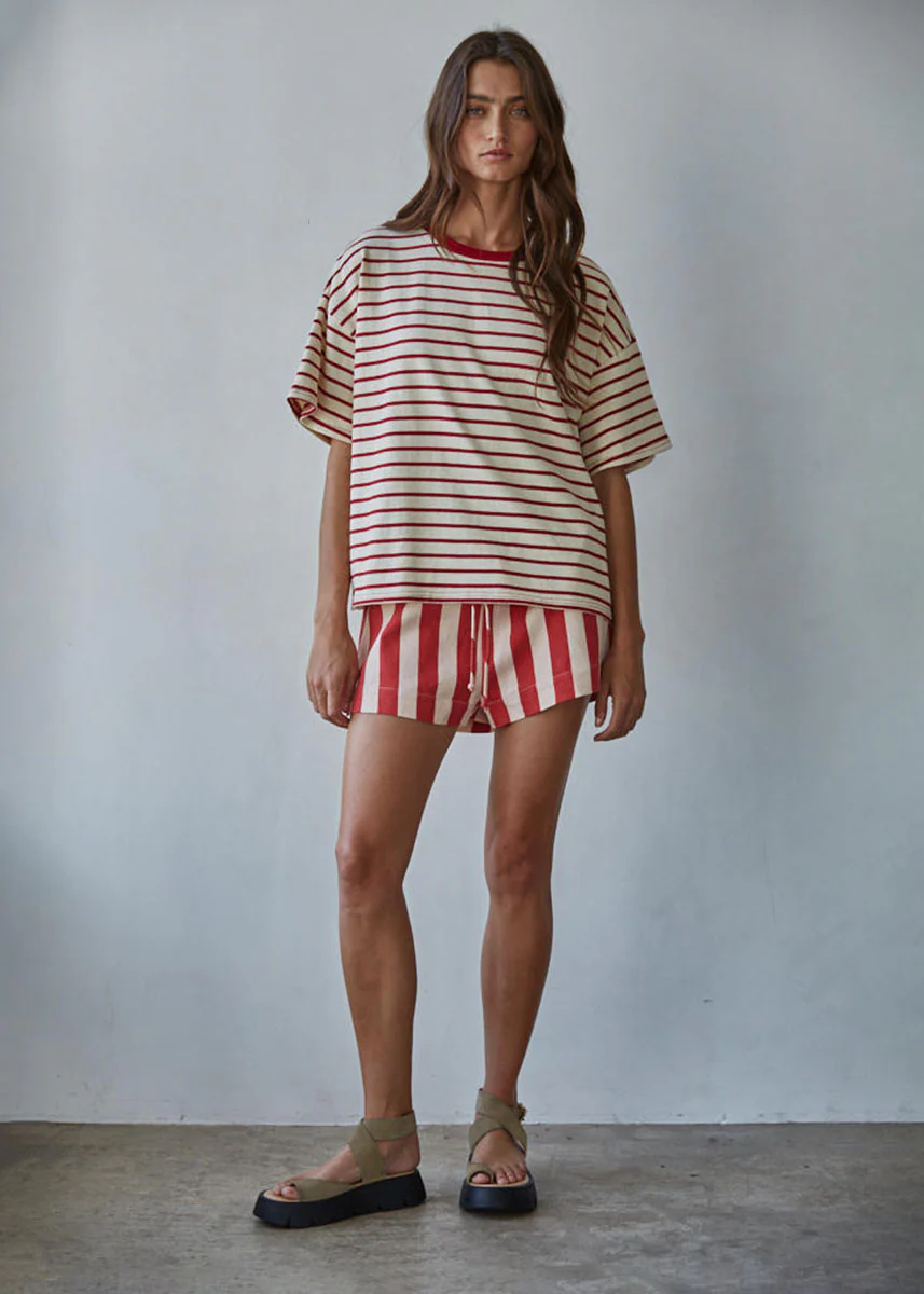 Landon Striped Tee - Natural Red - Image 4
