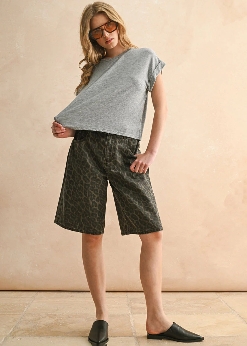 Loretta Denim Bermuda Shorts - Leopard - Image 4