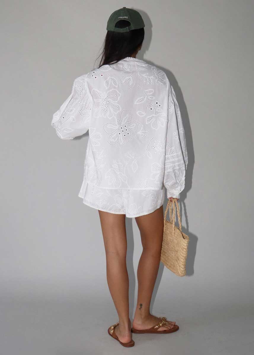 Lucy Eyelet Long Sleeve Top - Off White - Image 3