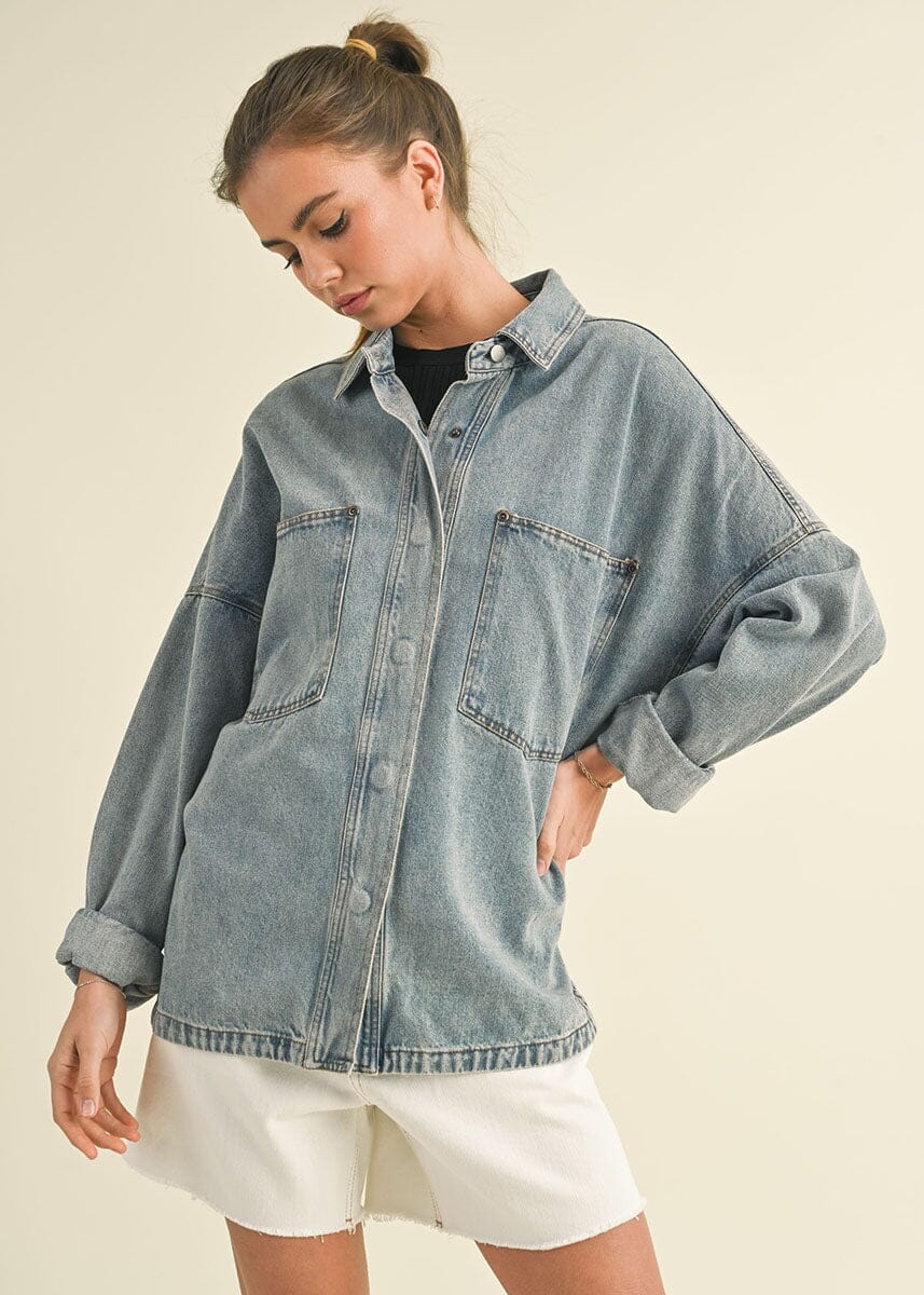 Mackenzie Washed Denim Snap Shacket - Image 2