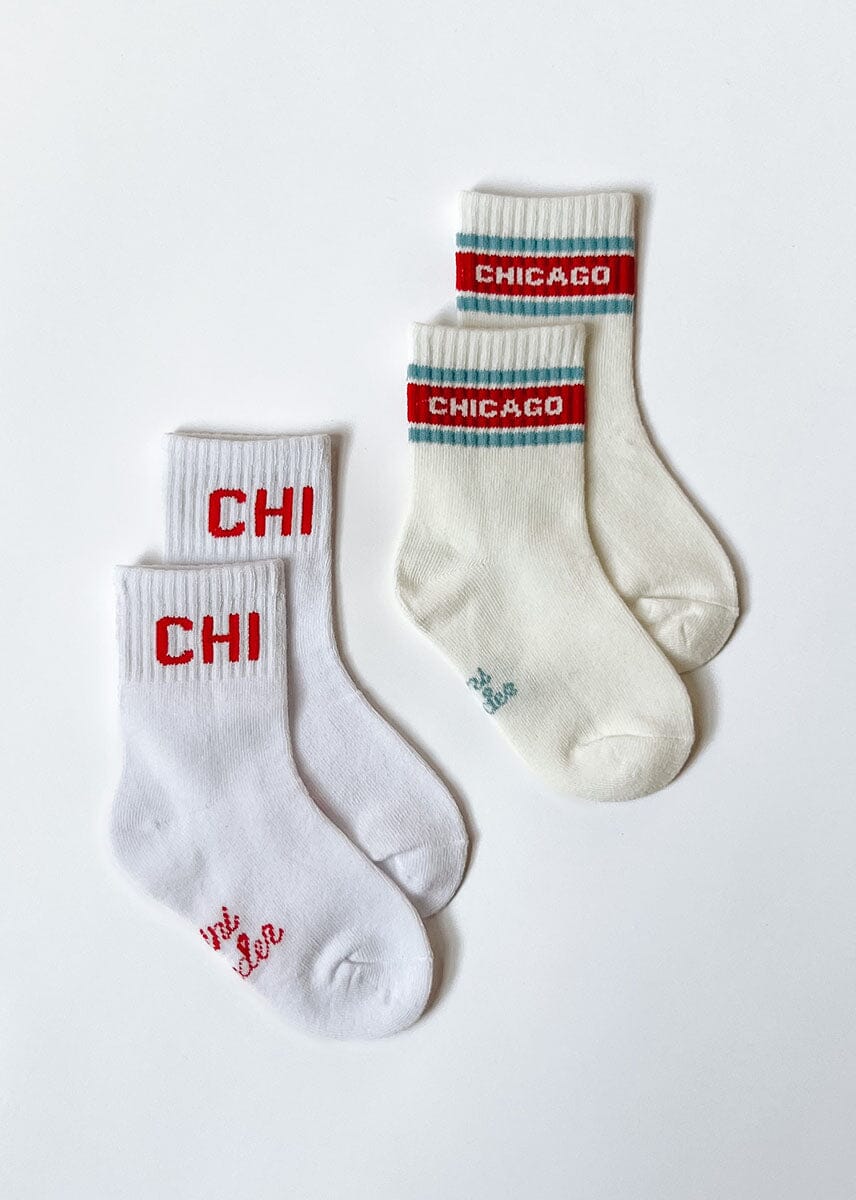 Mini Chicago Crew Sock (2-Pack) - Chicago Pizza & Triple Stripe Red & Blue - Image 2