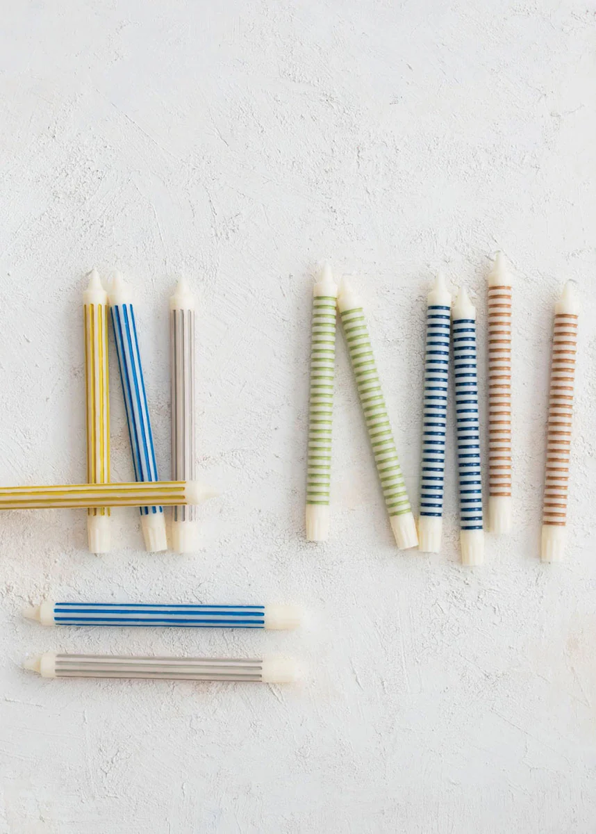 Mini Striped Taper Candles - Blue - Image 3