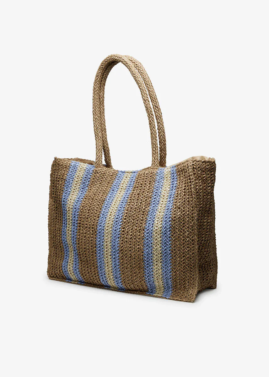 Naples Straw Tote Bag - Natural Blue - Image 2