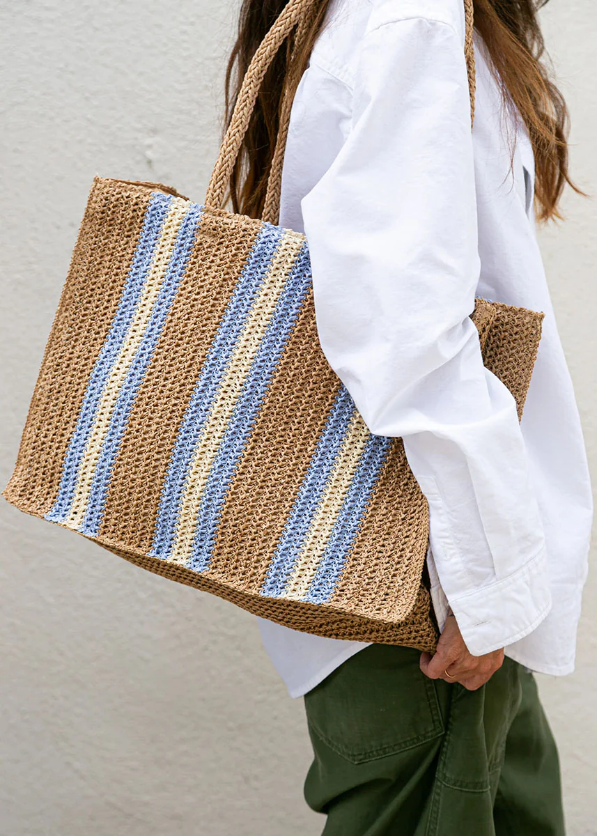 Naples Straw Tote Bag - Natural Blue - Image 3