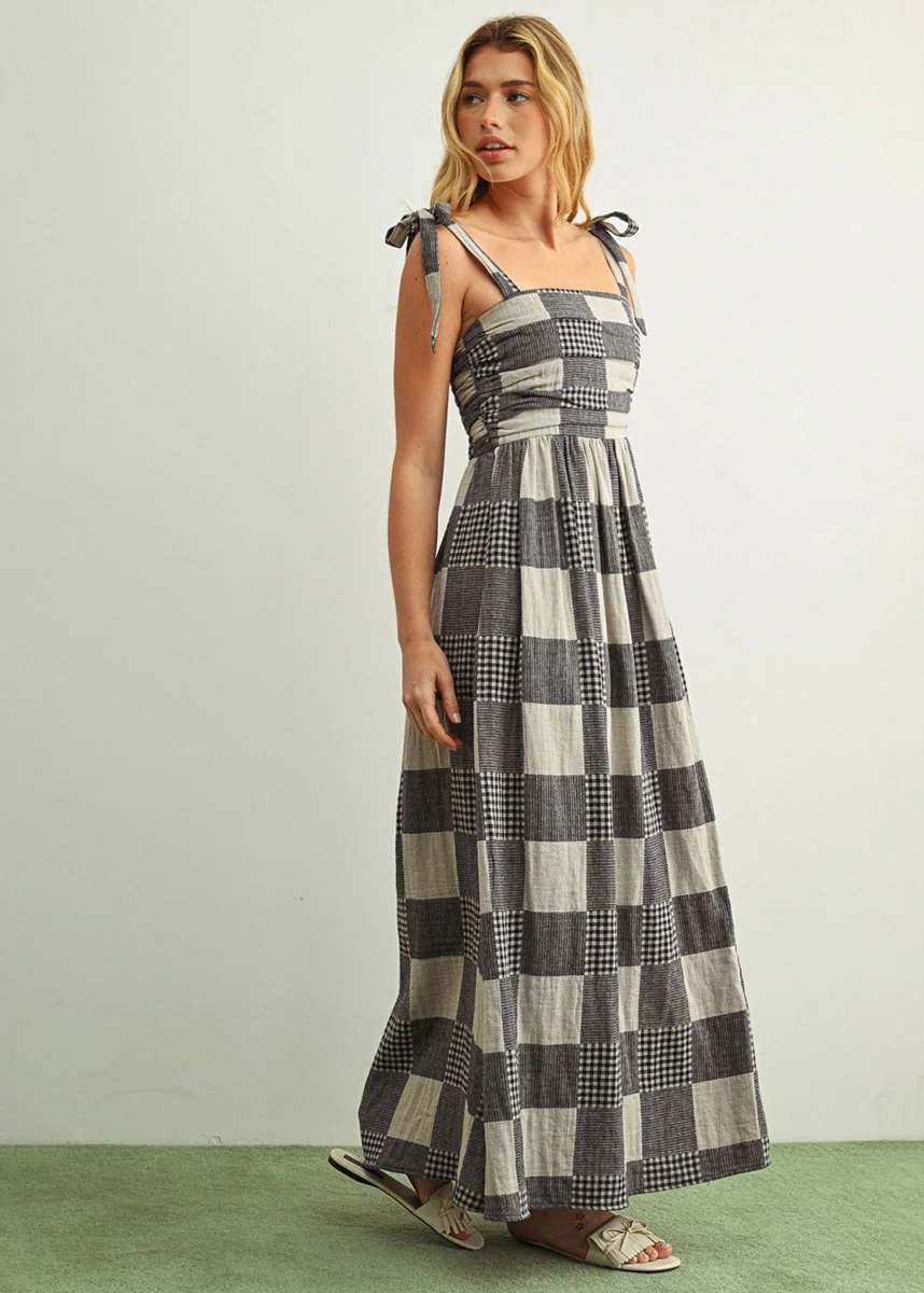 Nicole Gingham Patchwork Maxi Dress - Navy - Image 2