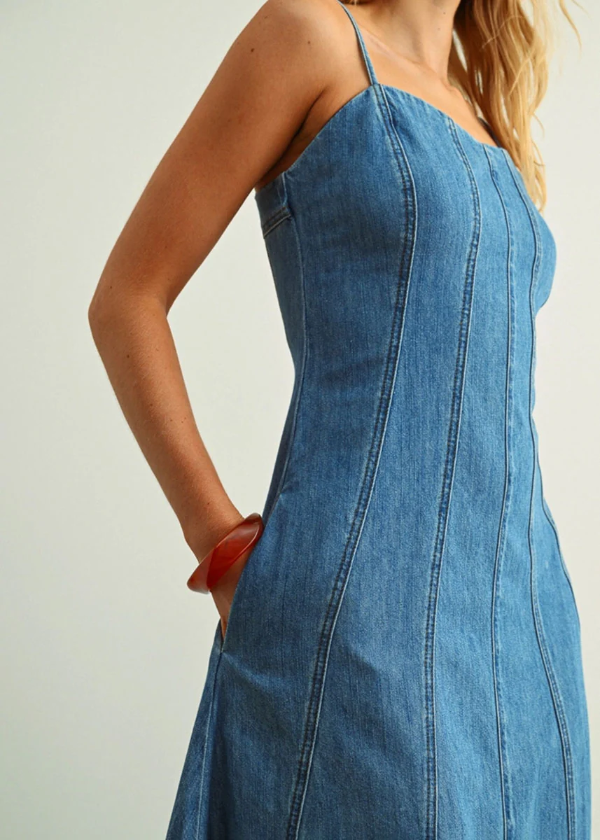 Nina Midi Dress - Washed Denim - Image 3