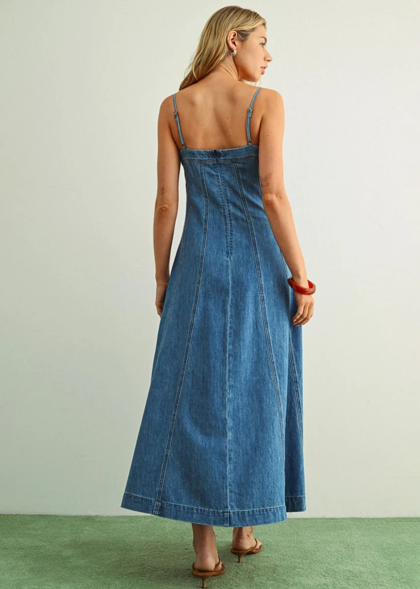 Nina Midi Dress - Washed Denim - Image 5
