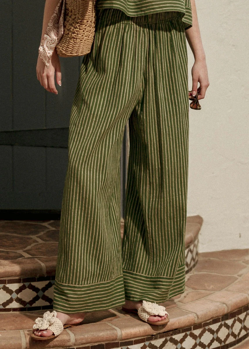 Olivette Striped Wide Leg Pants - Green - Image 4