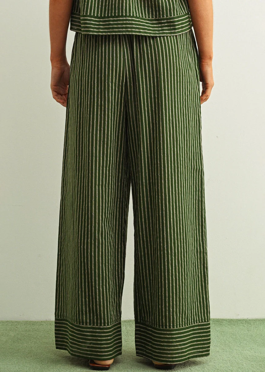 Olivette Striped Wide Leg Pants - Green - Image 5