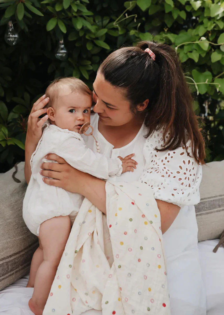 Organic Cotton Muslin Swaddle Blanket - Smiley Face - Image 2