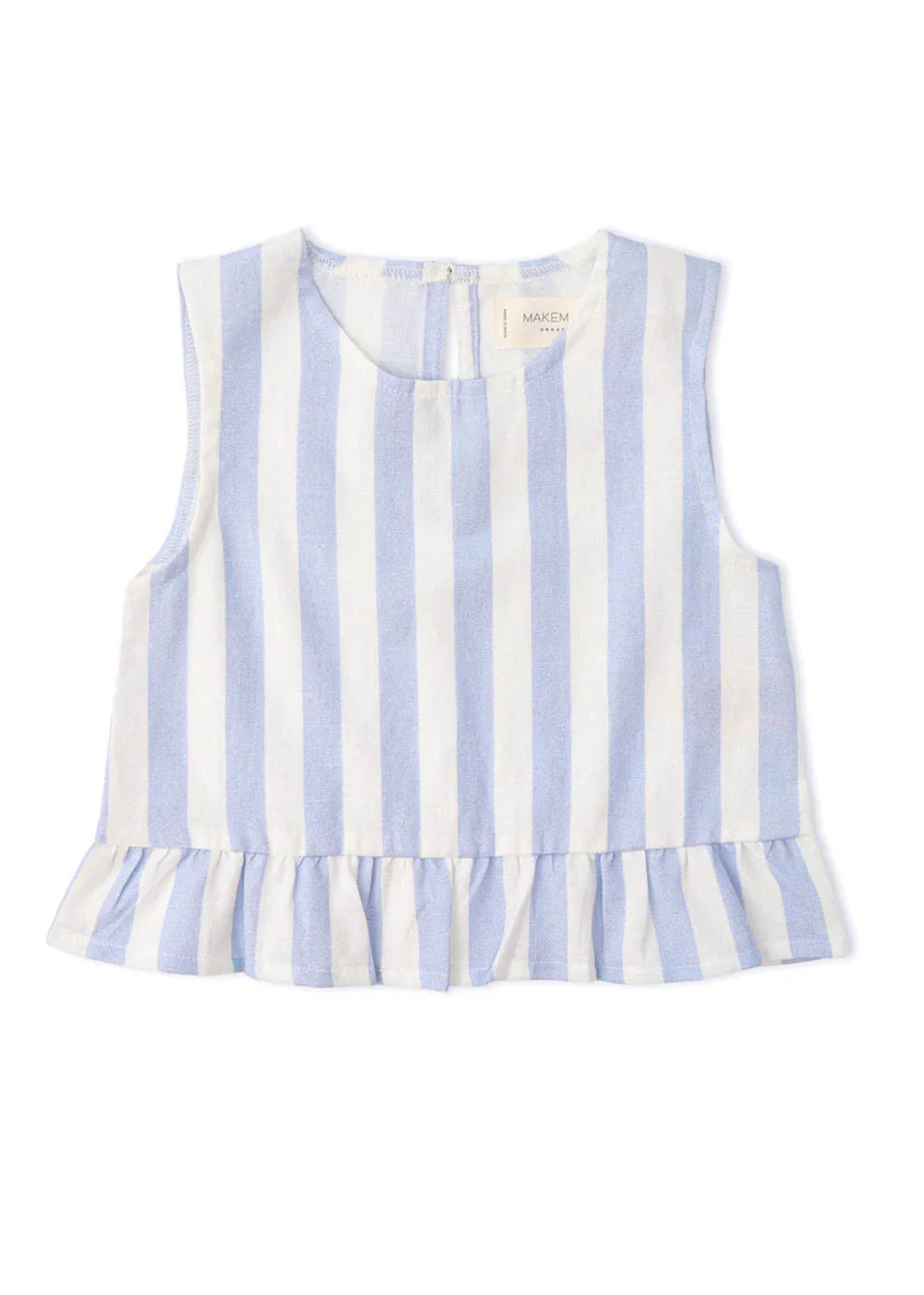 Organic Ruffle Top & Pant Set - Blue Stripes - Image 3
