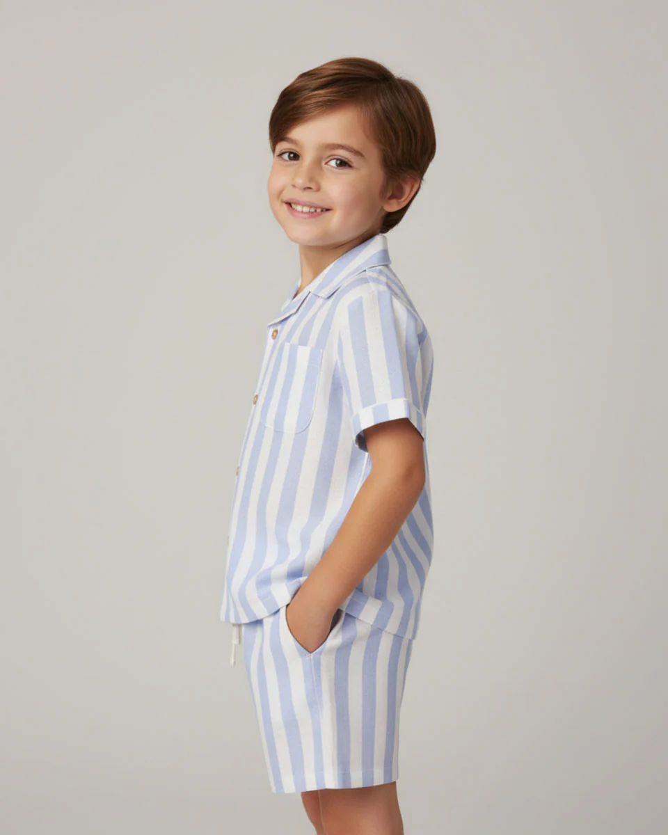 Organic Shirt & Shorts Set - Blue Stripes - Image 2