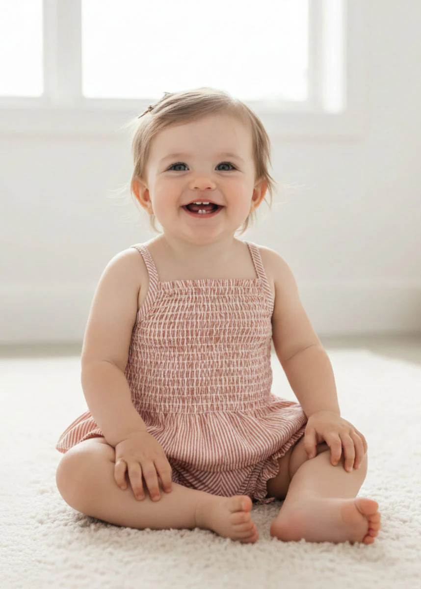 Organic Smocked Top & Bloomer Set - Coral Stripes - Image 2