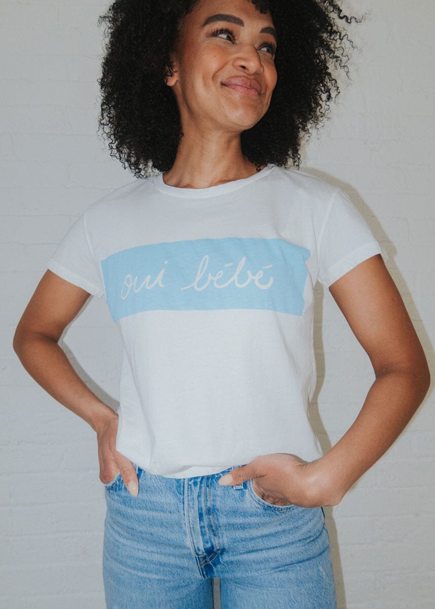 Oui Bebe Vintage Cursive T-Shirt - Blue - Image 3