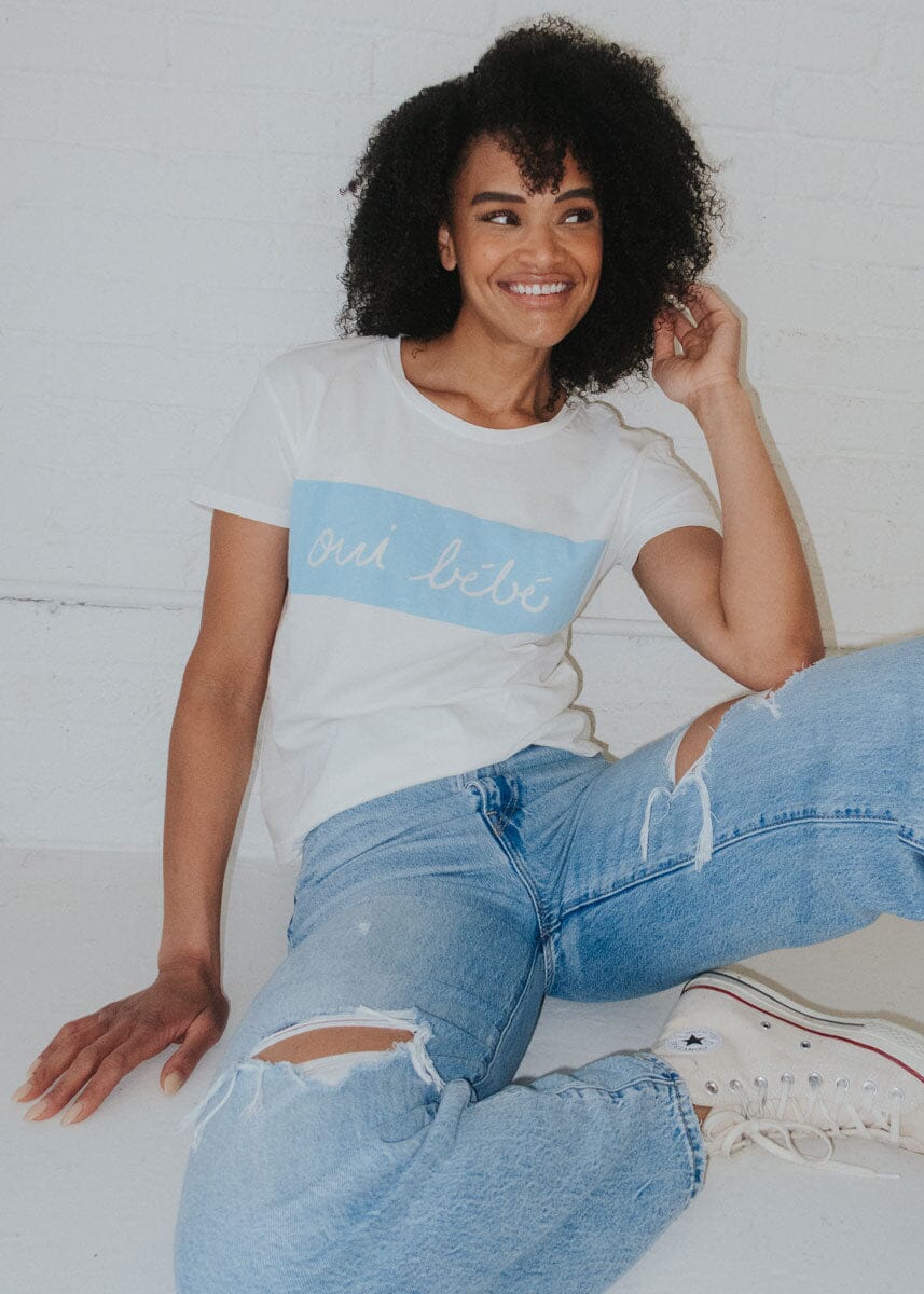 Oui Bebe Vintage Cursive T-Shirt - Blue - Image 7